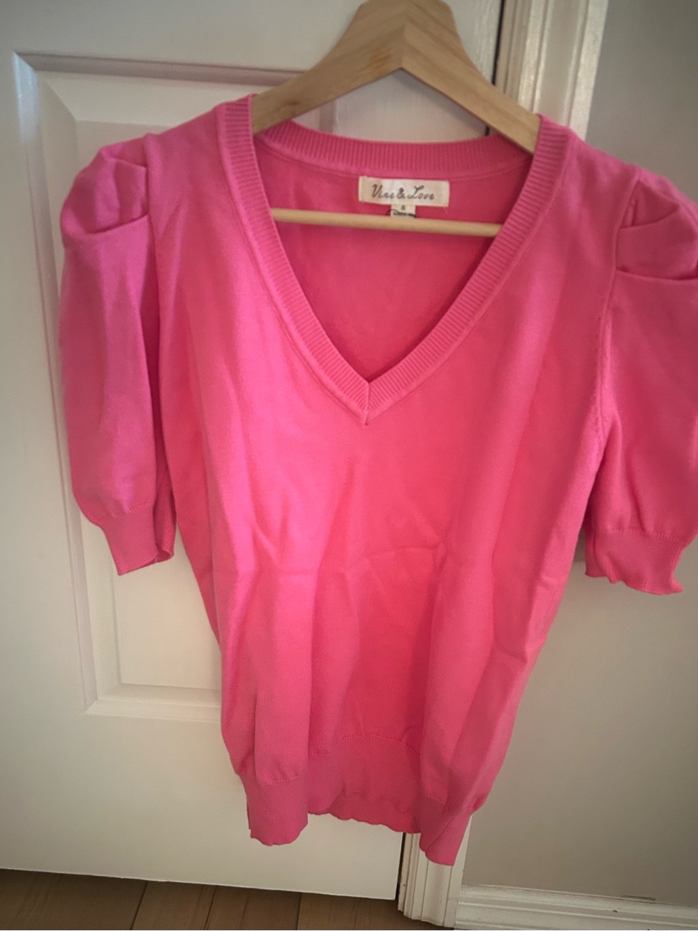 Vine & Love Hot Pink V-Neck Puff Sleeve Top